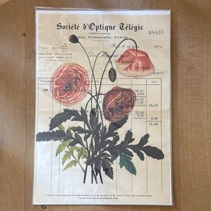 NWT Unique Floral Print on French Background, sealed, ready to frame